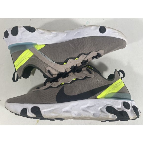 Nike React Element 55 Pumice Volt Green Black Running Shoes BQ6166-201 Men’s Sz9 - Picture 4 of 7
